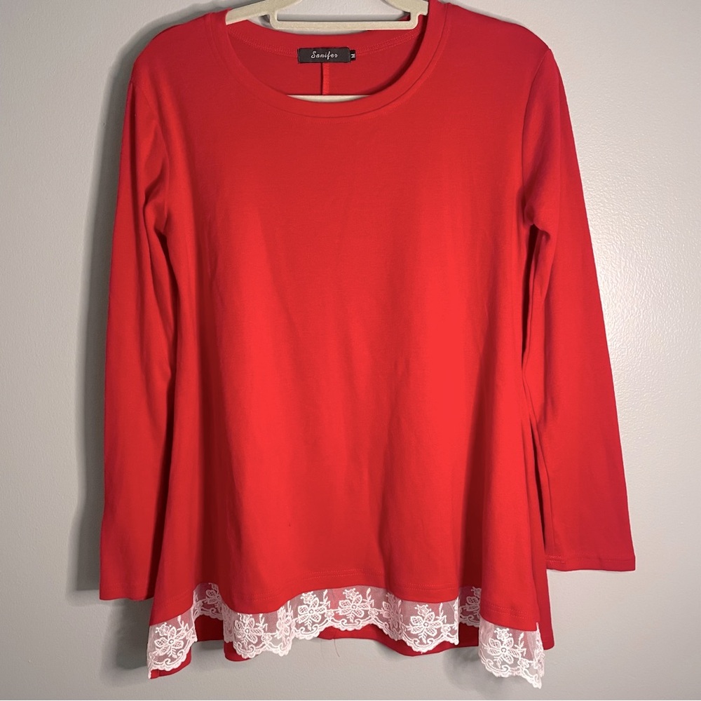 SANIFER Womens Top Long Sleeve Tunic Round Neck Blouse Shirt SZ/Med